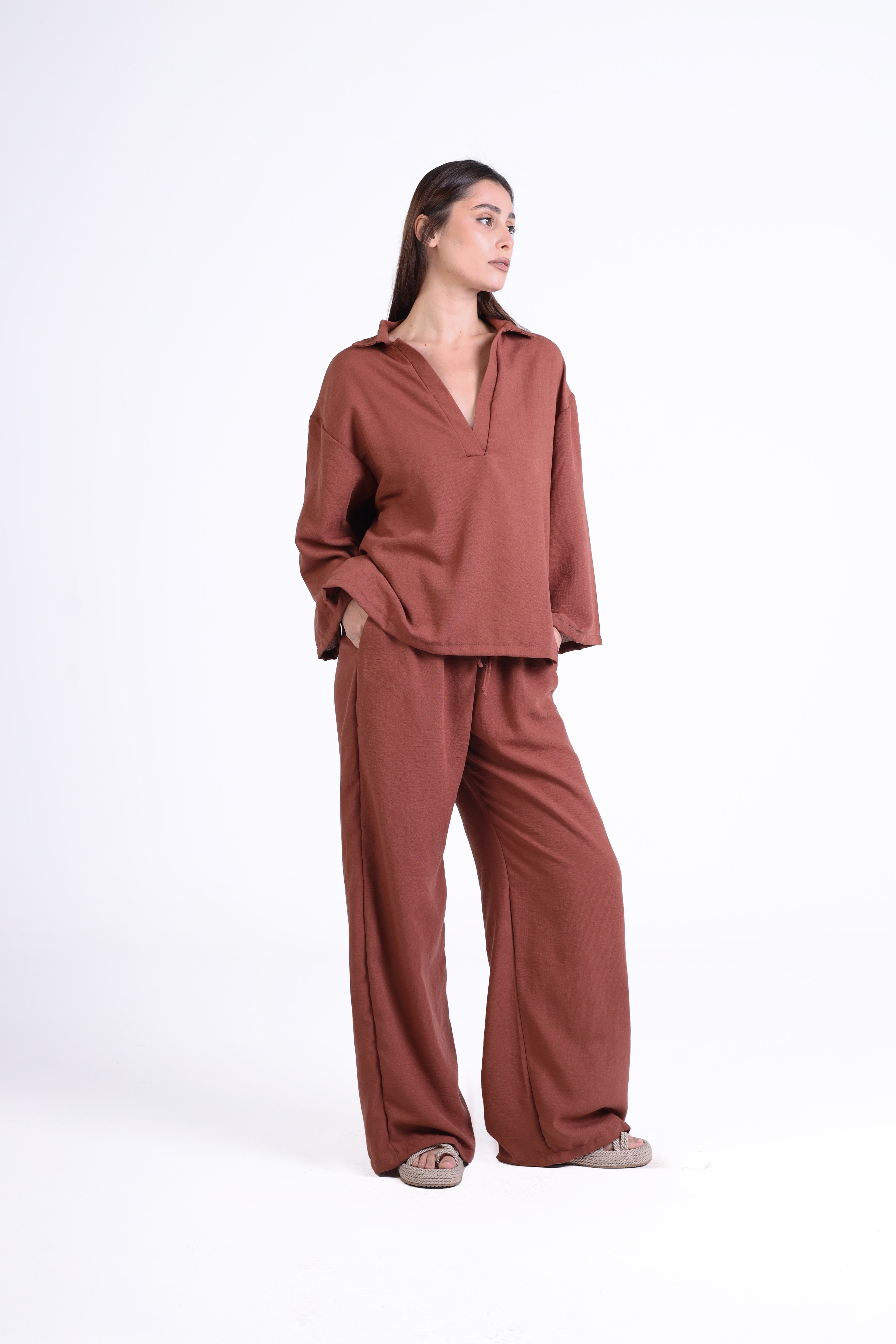 Refined Linen V-Neck Blouse