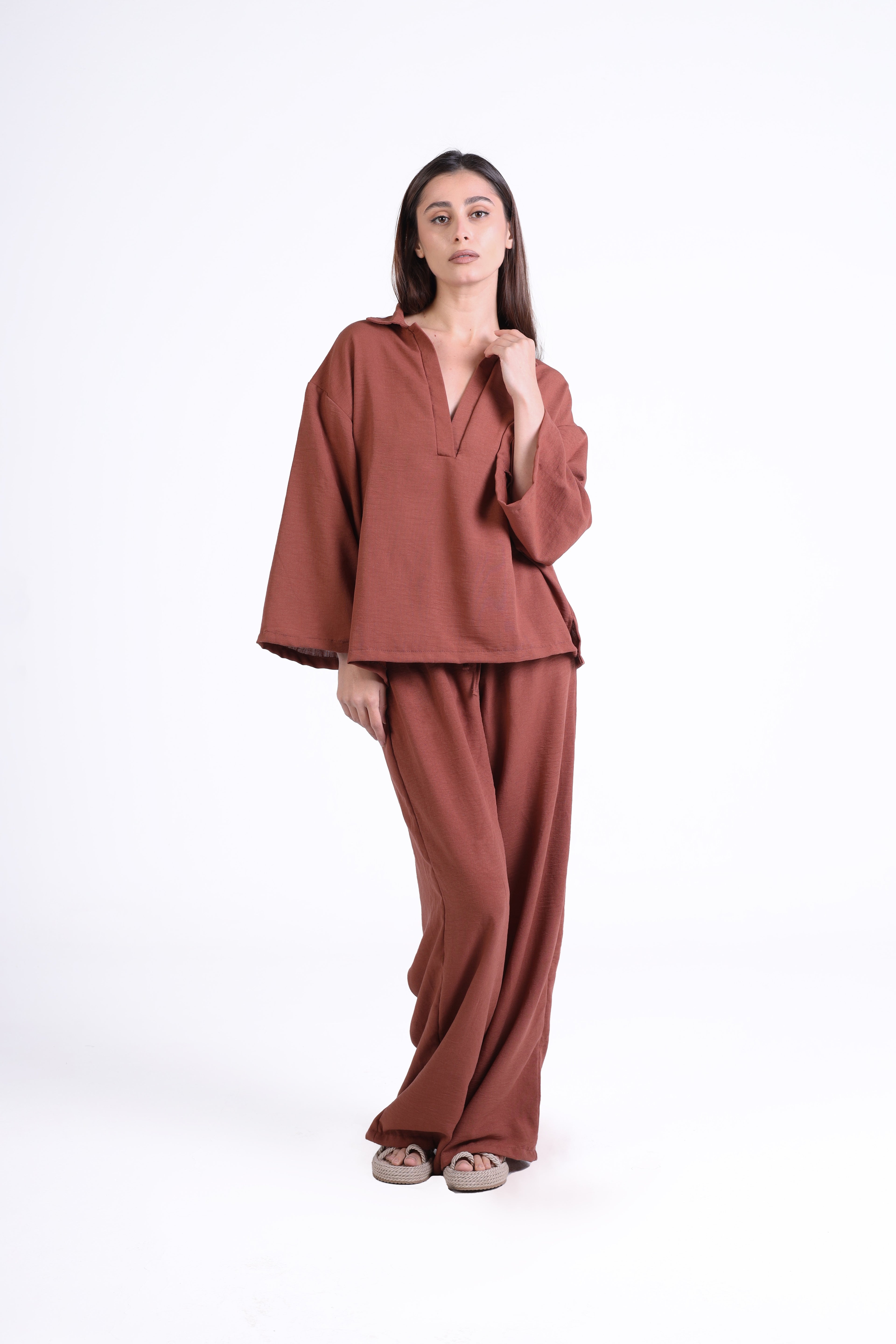 Refined Linen V-Neck Blouse