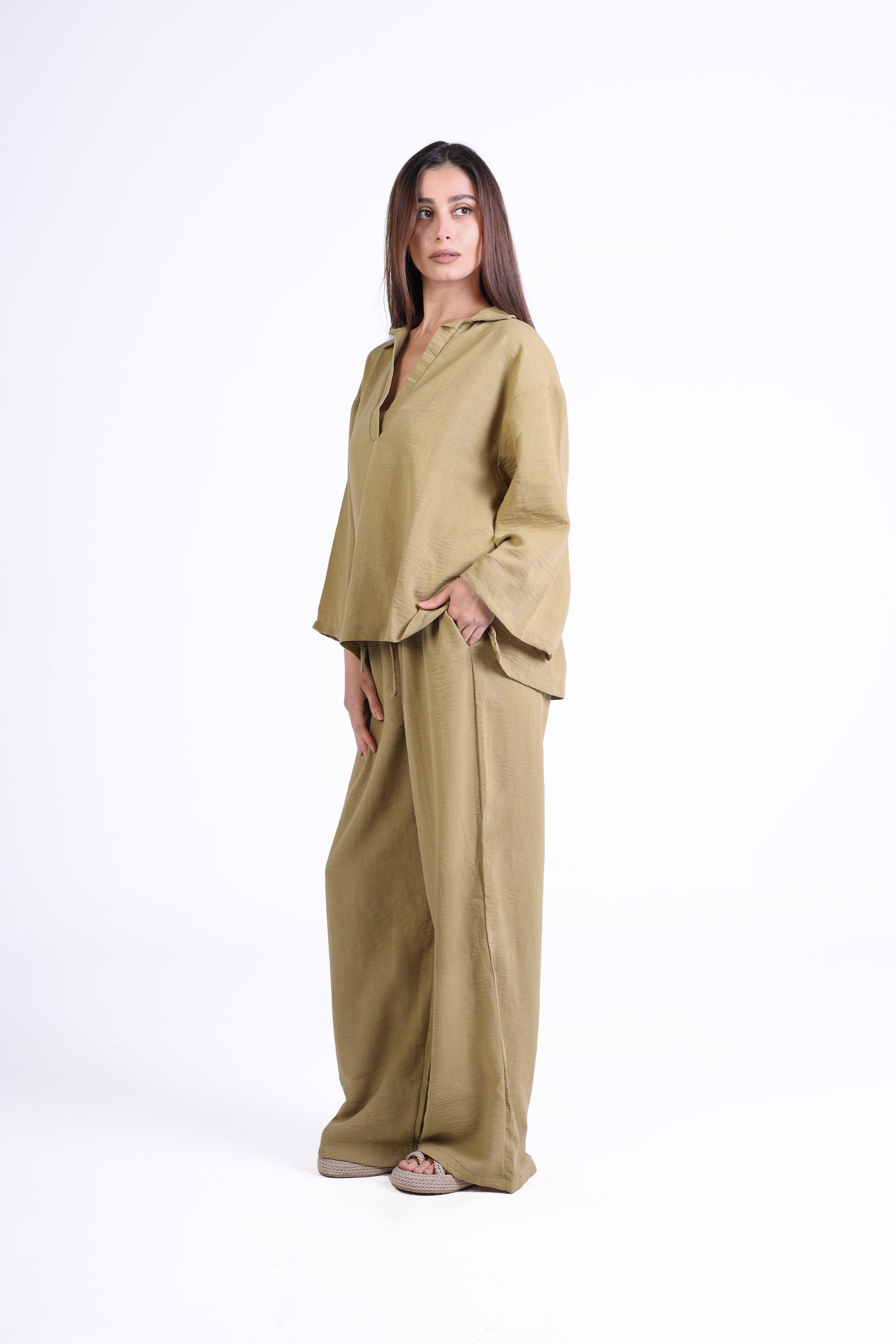 Refined Linen V-Neck Blouse