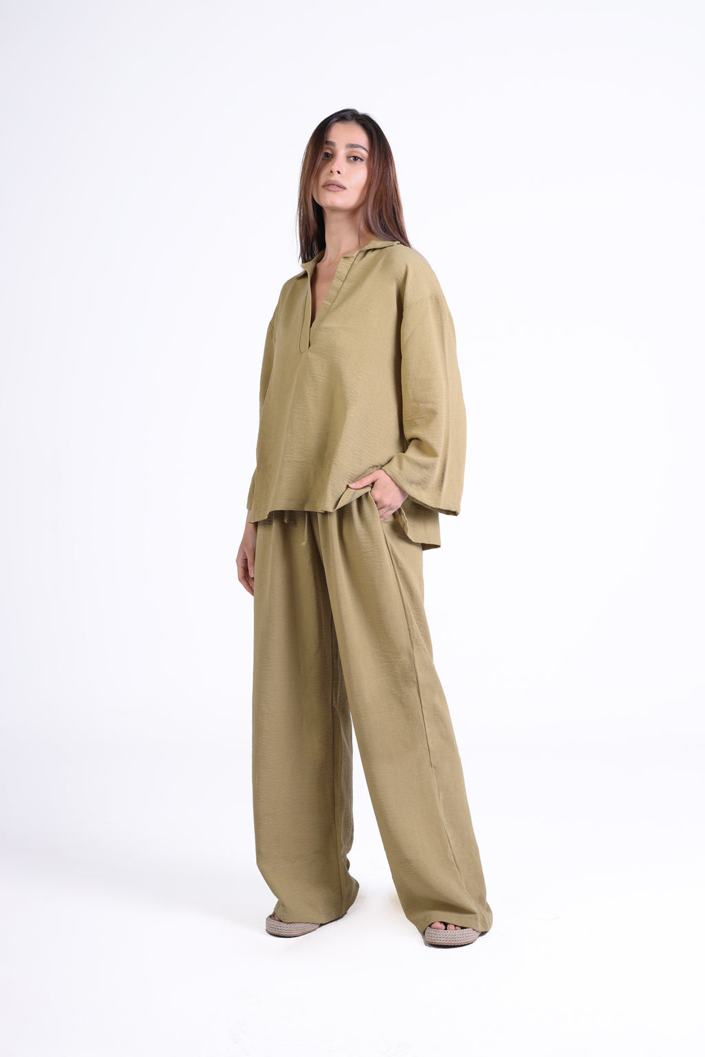 Refined Linen V-Neck Blouse
