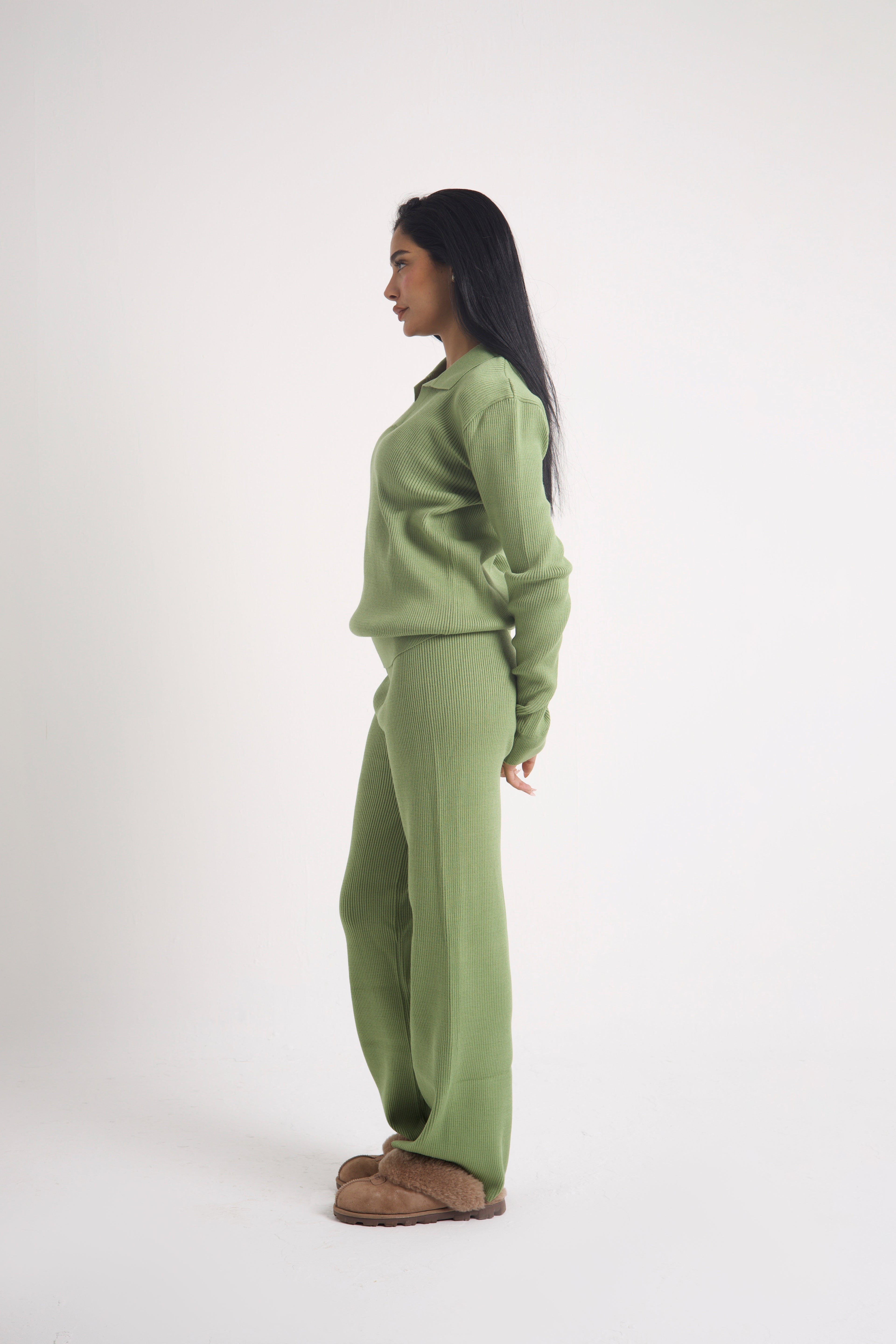 POLO COLLAR RIB KNIT TOP