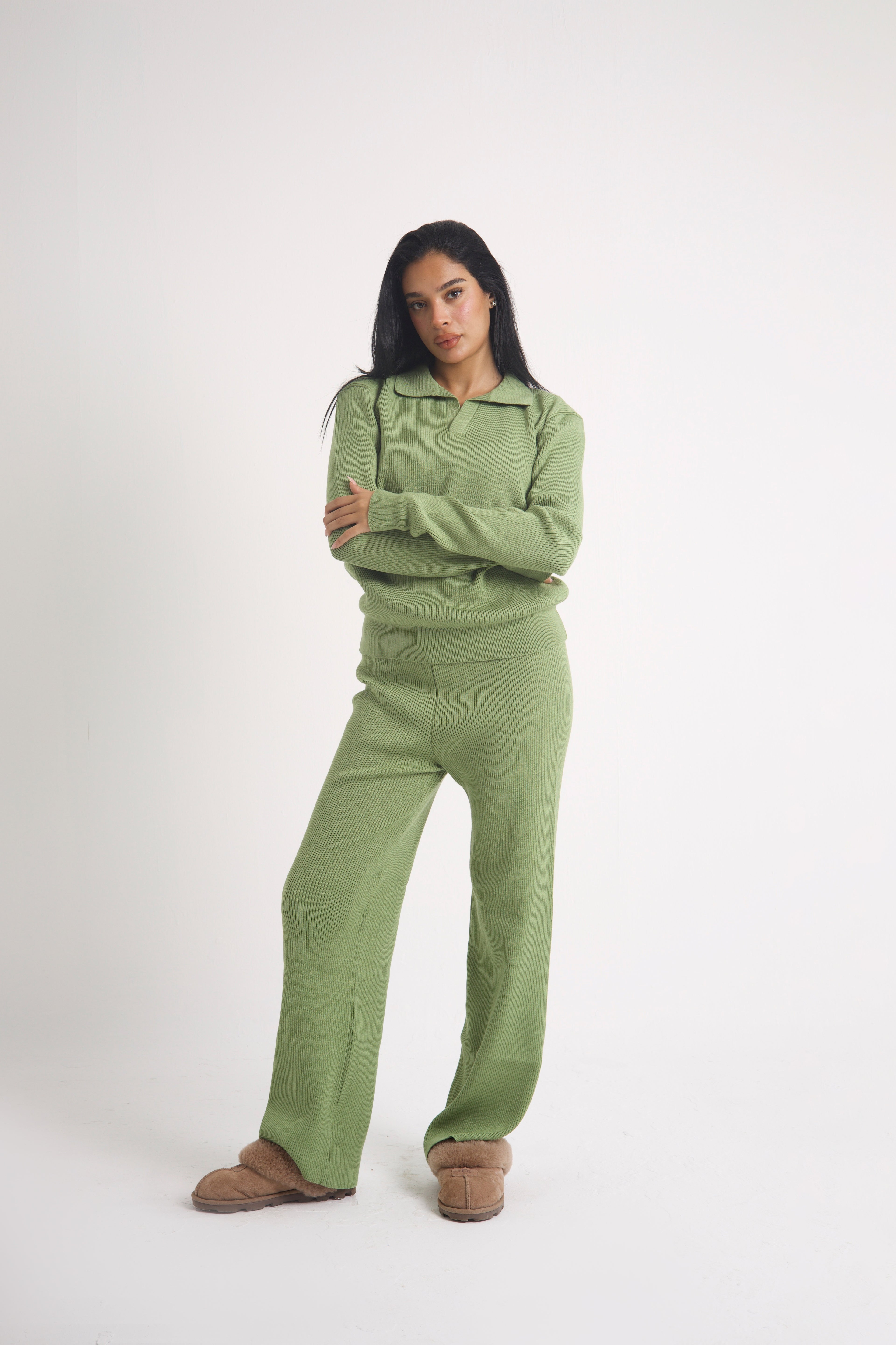 POLO COLLAR RIB KNIT TOP