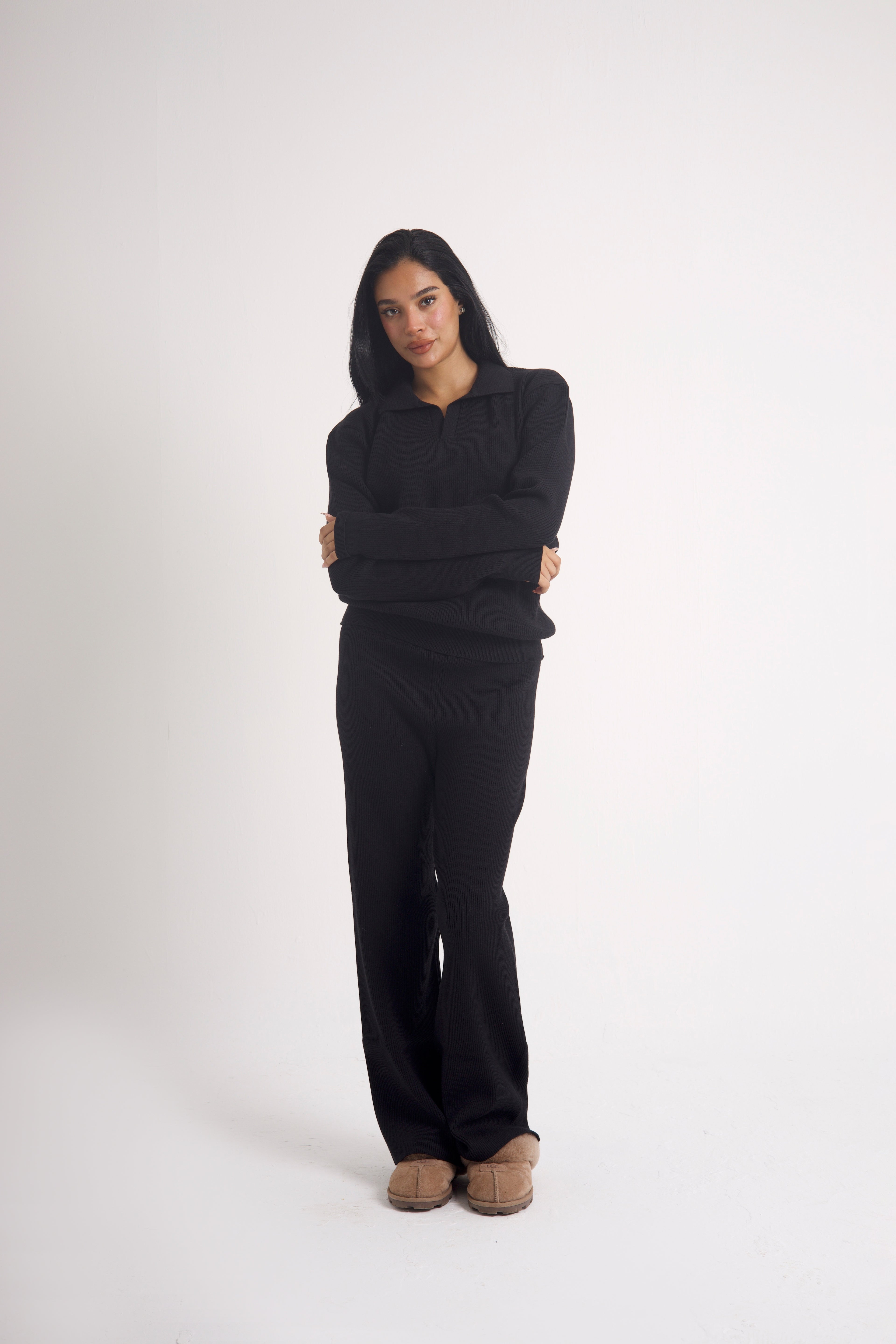 POLO COLLAR RIB KNIT TOP