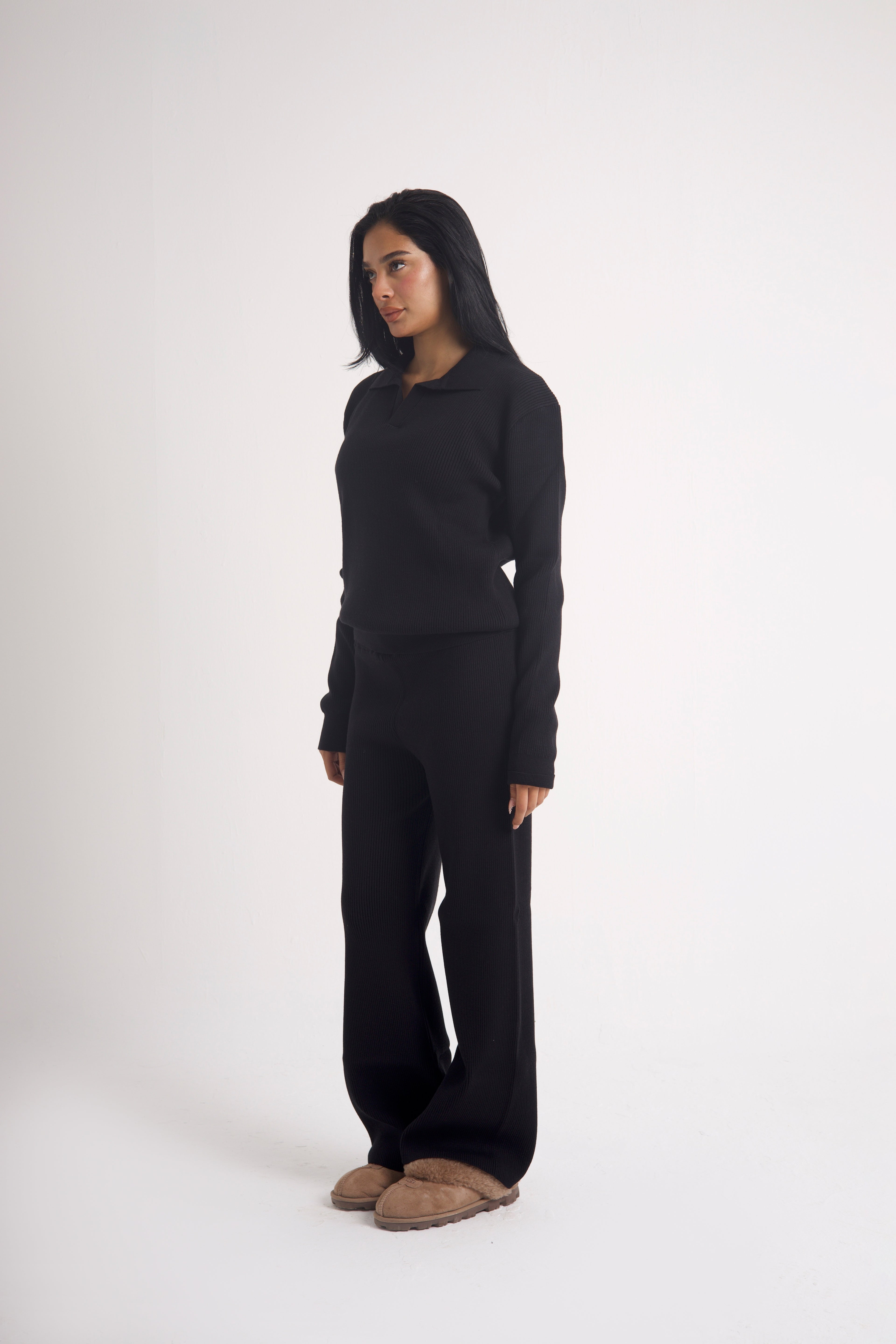 POLO COLLAR RIB KNIT TOP