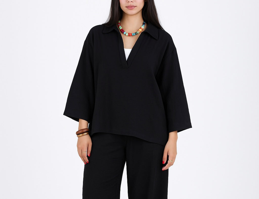 Refined Linen V-Neck Blouse