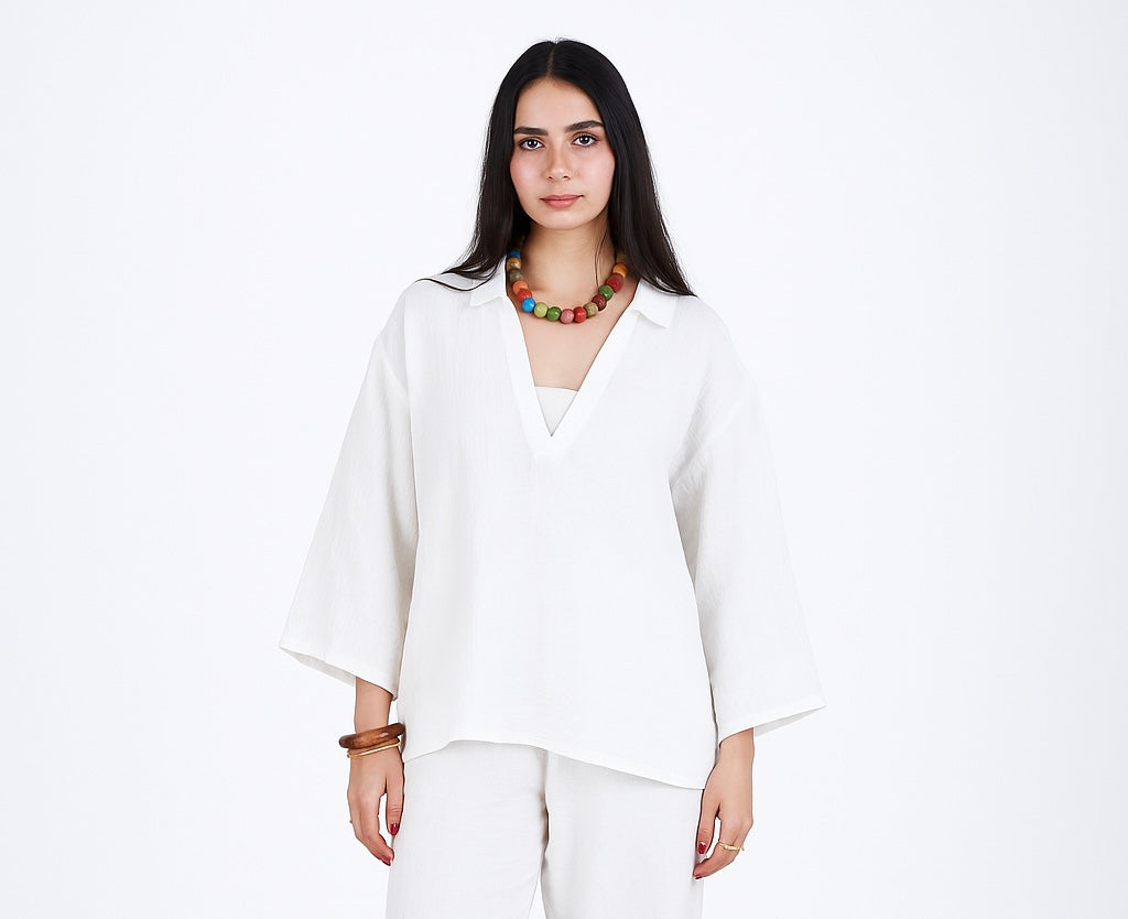 Refined Linen V-Neck Blouse