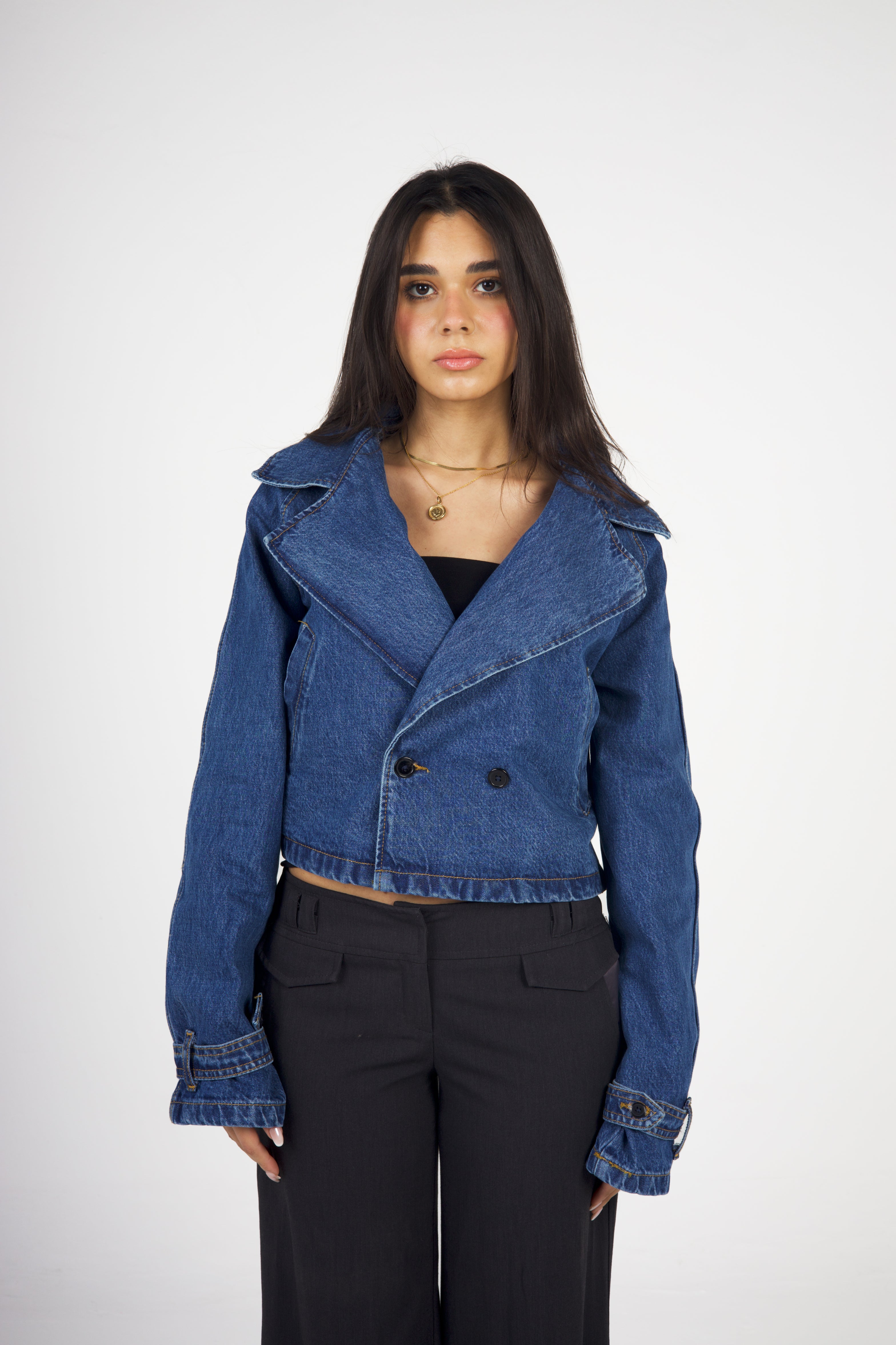 CROPPED DENIM TRENCH COAT