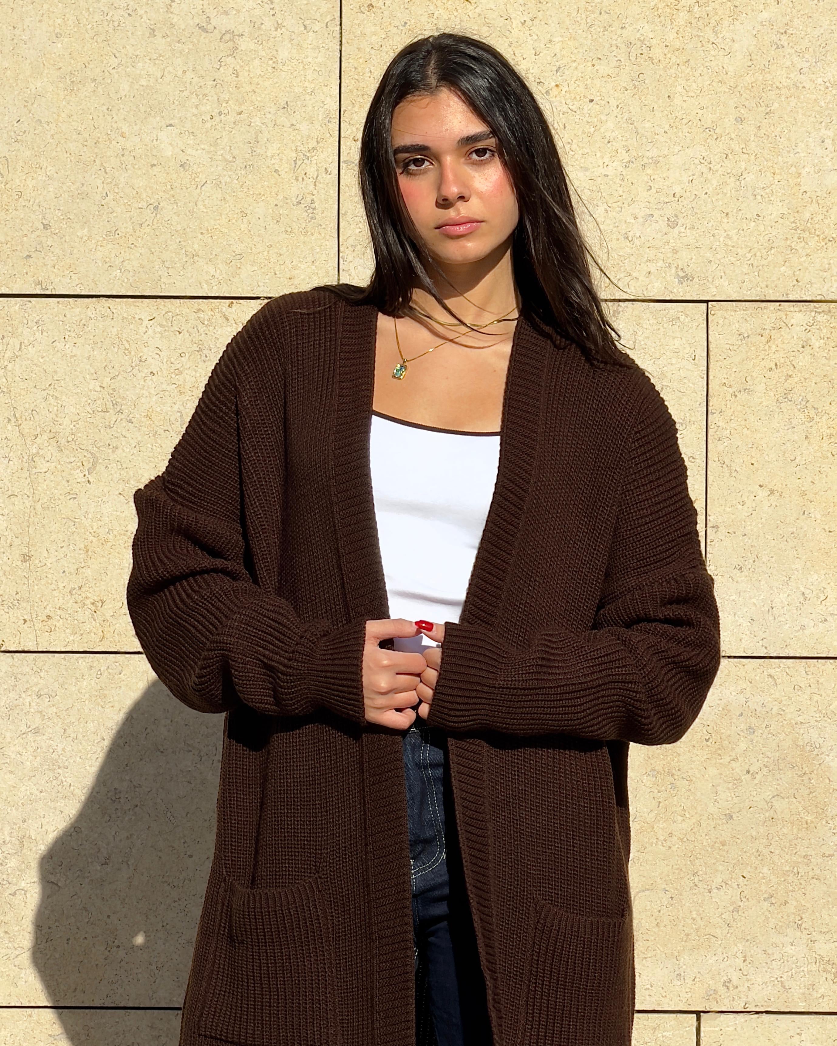 Brown Long Knit Cardigan