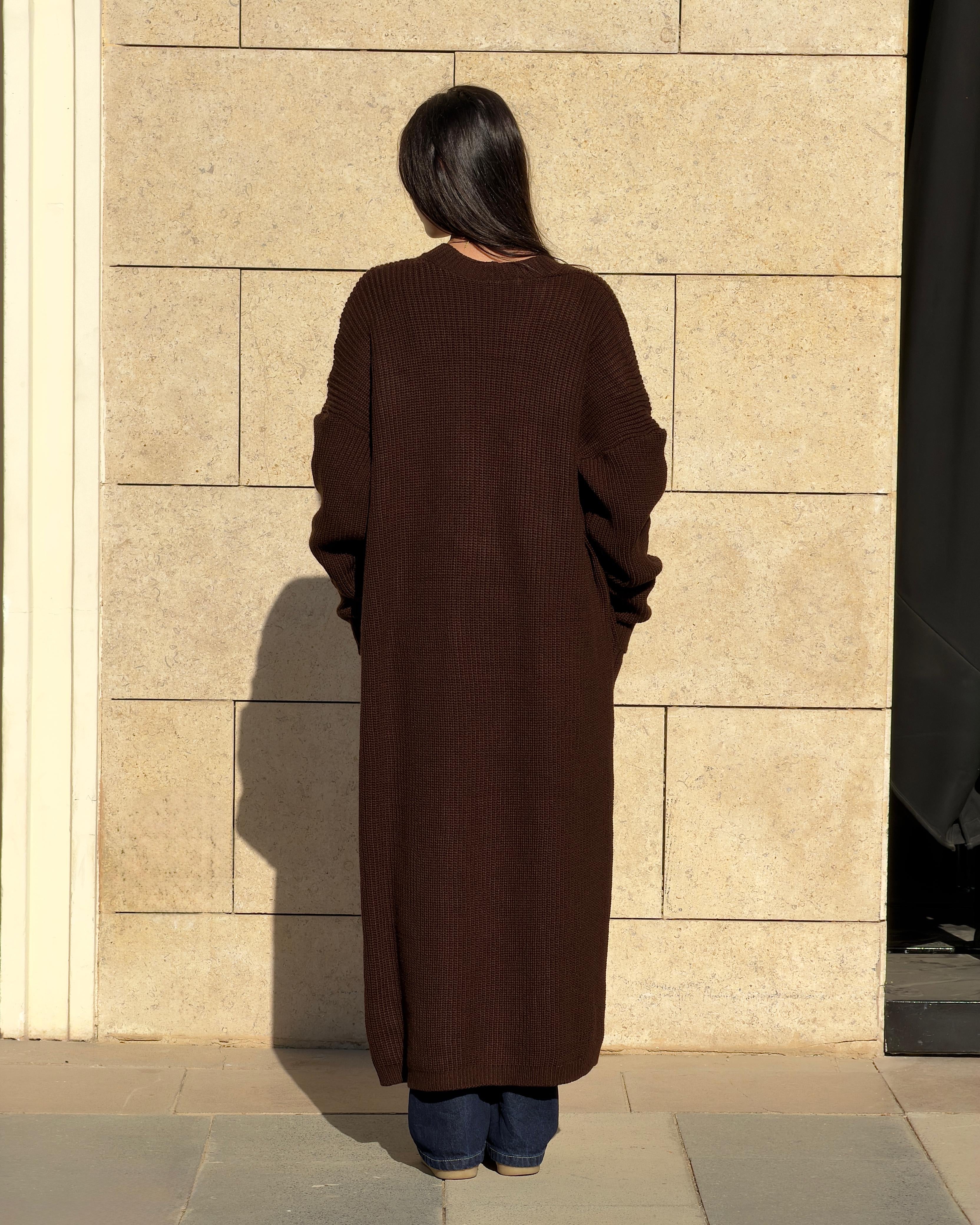 Brown Long Knit Cardigan