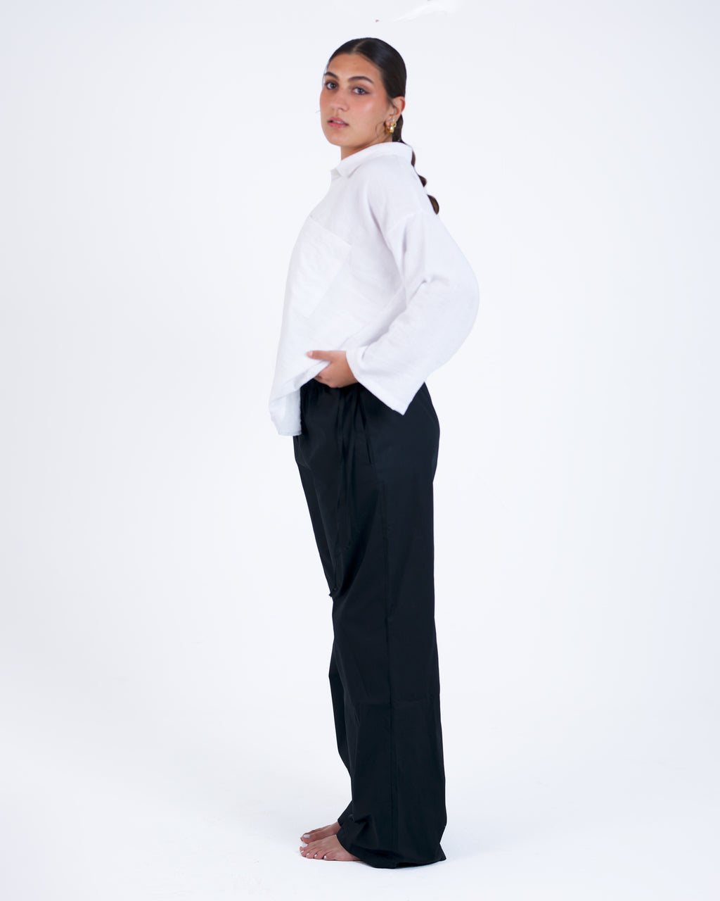 Soft Gabardine Pants With Adjustable Side Straps