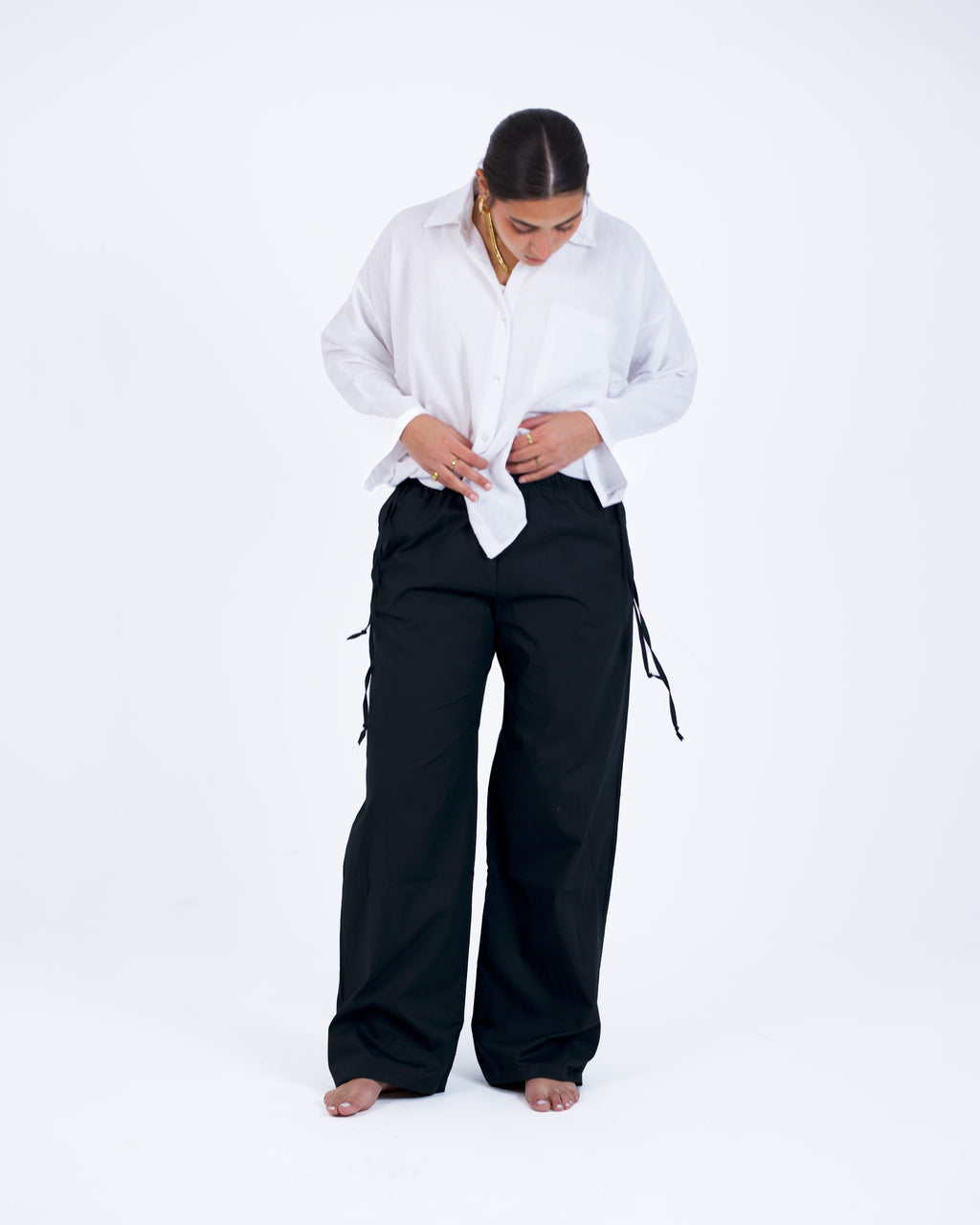 Soft Gabardine Pants With Adjustable Side Straps