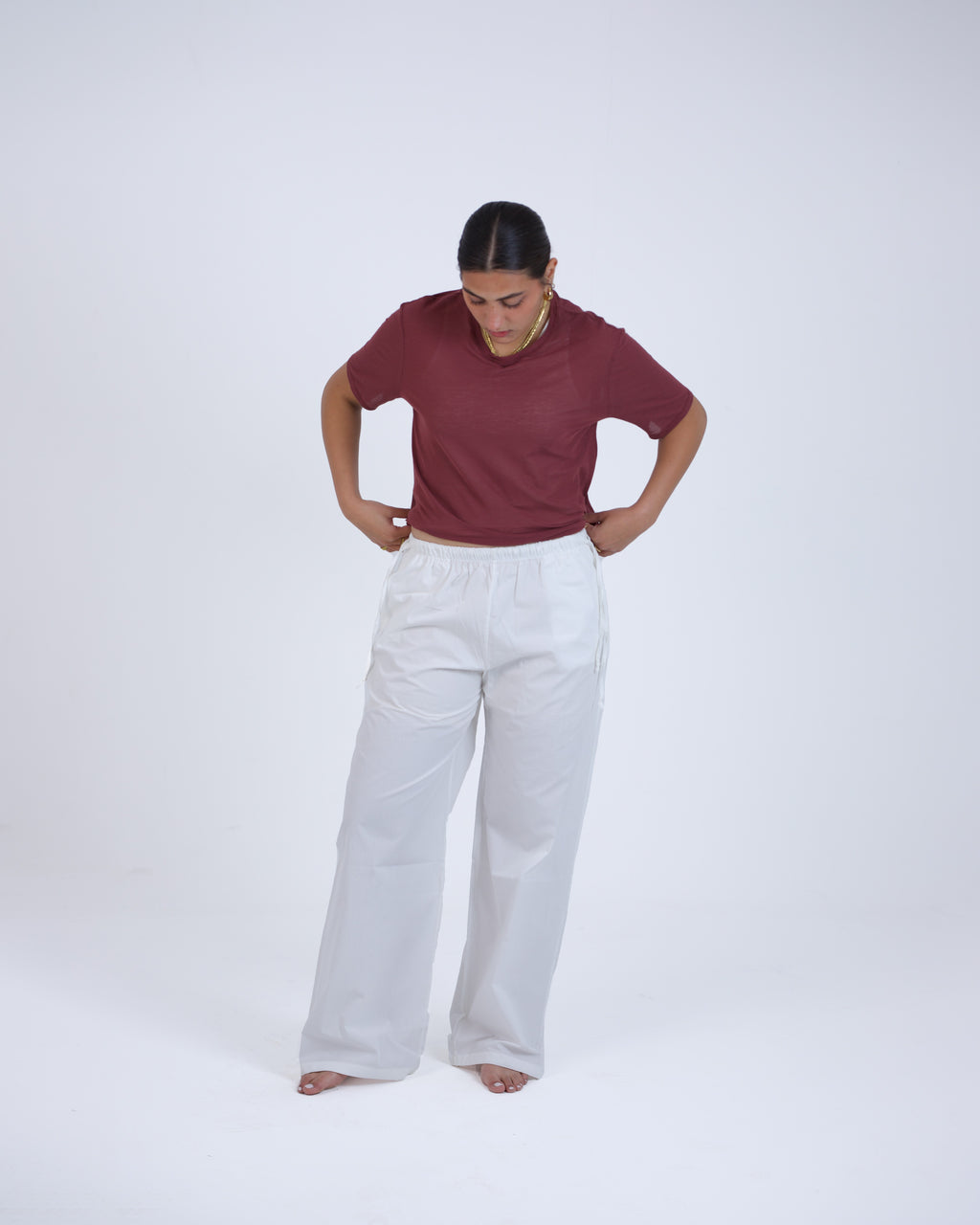 Soft Gabardine Pants With Adjustable Side Straps